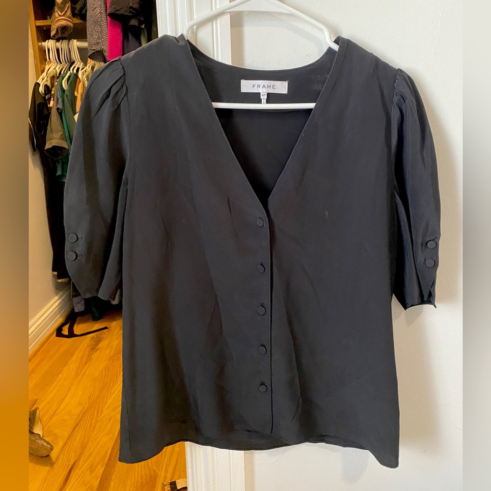 Frame black button up silk blouse Small / petite